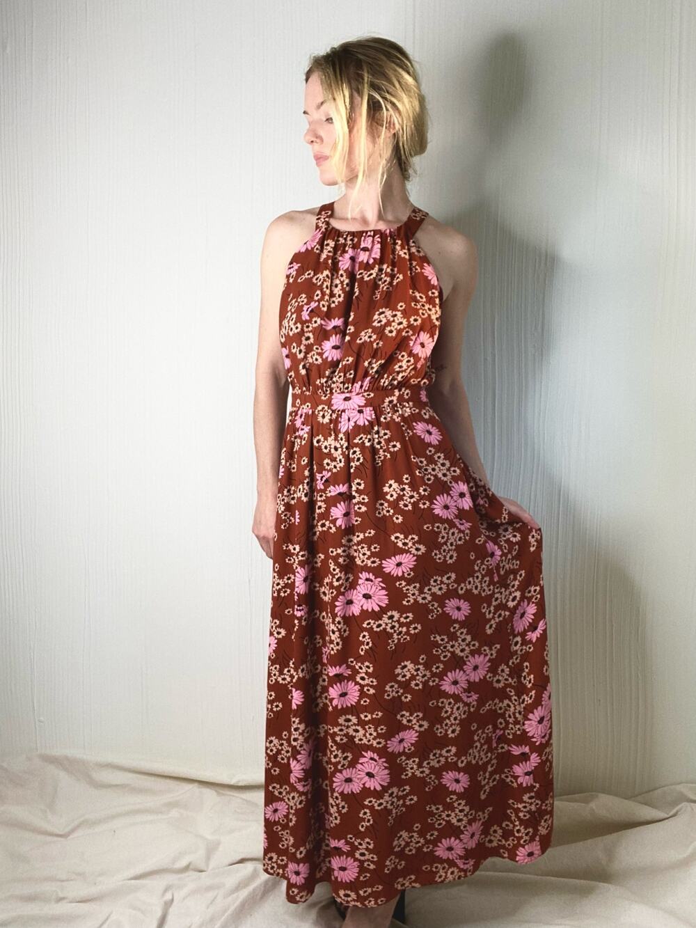 MADEWELL Hillside Halter Floral Midi Dress in Hillside Daisies US SMALL